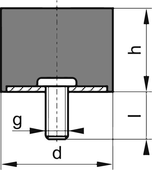 Gummi-Metall-Puffer Aus.D25 x 30mm M6x18