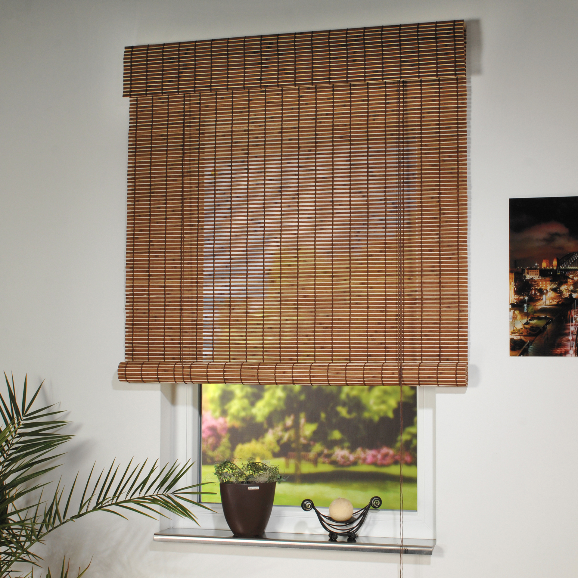 Holzrollo mit Seitenzug für - 100x170cm Farbe: | LEITERMANN und Tür Fenster - Größe: braun | Leitermann