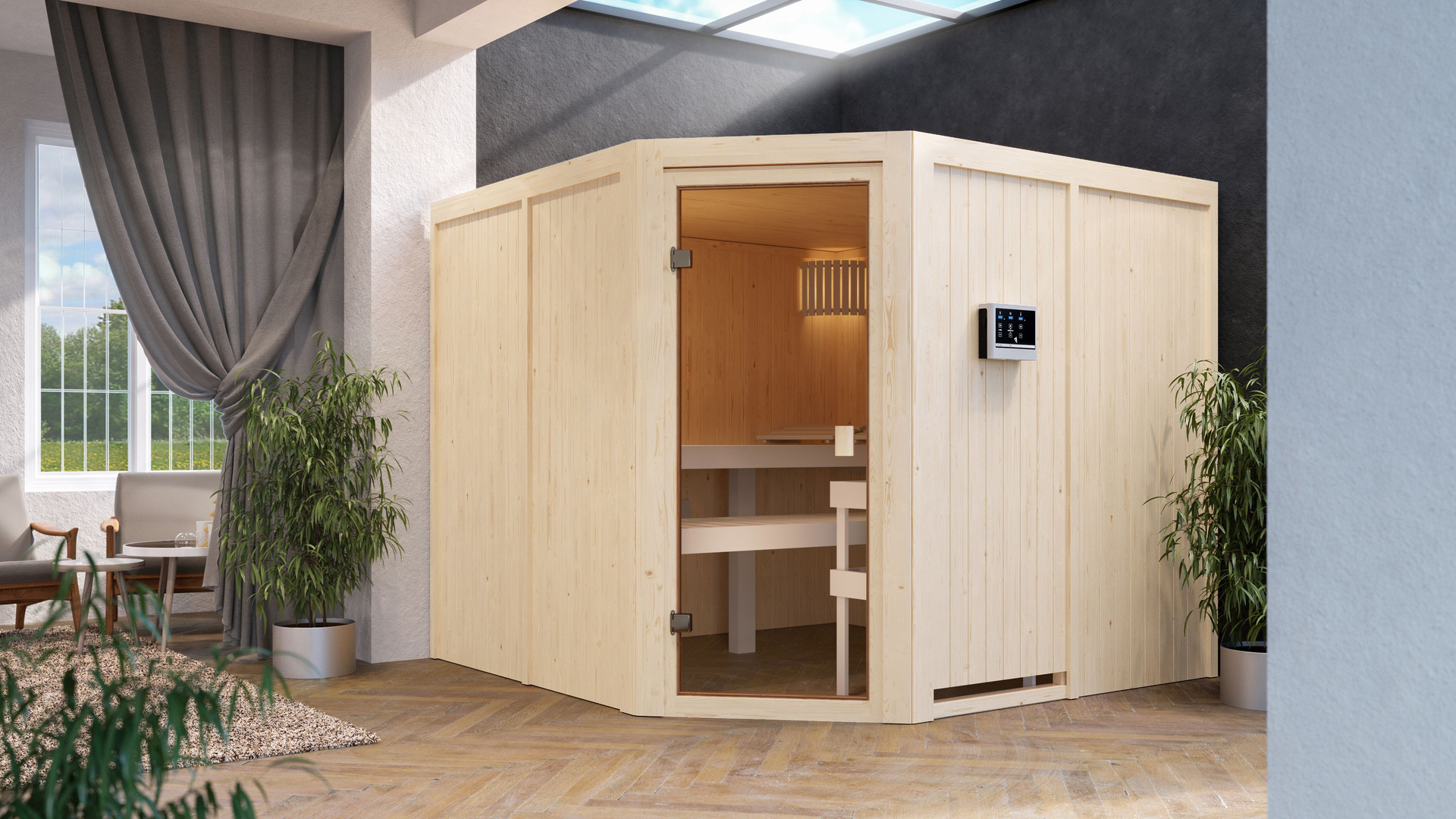 Sauna Ystad 231x231x198cm Eckeinstieg