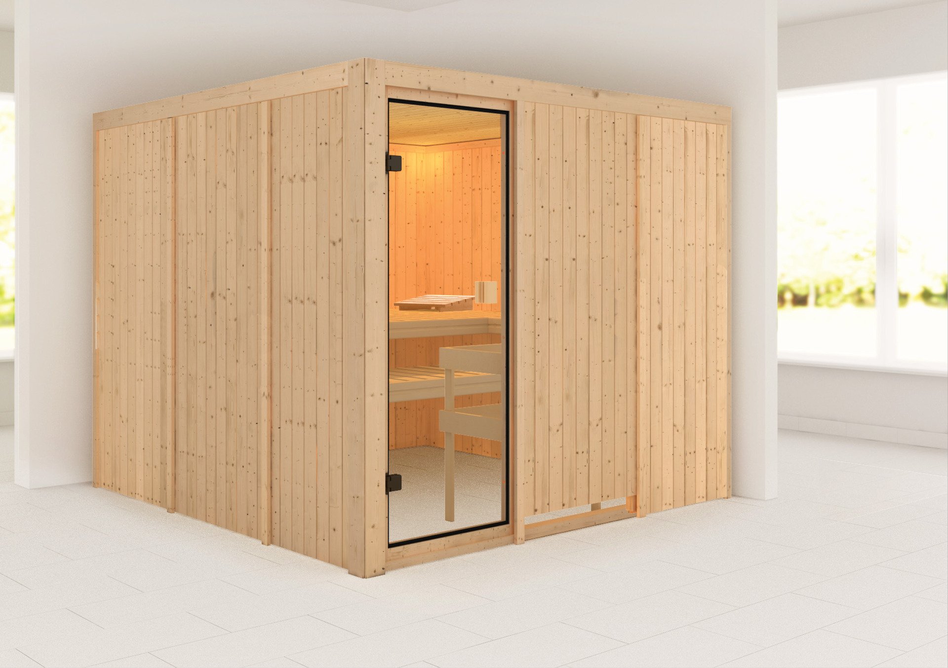 Sauna Arvika 231x231x198cm, Fronteinstieg