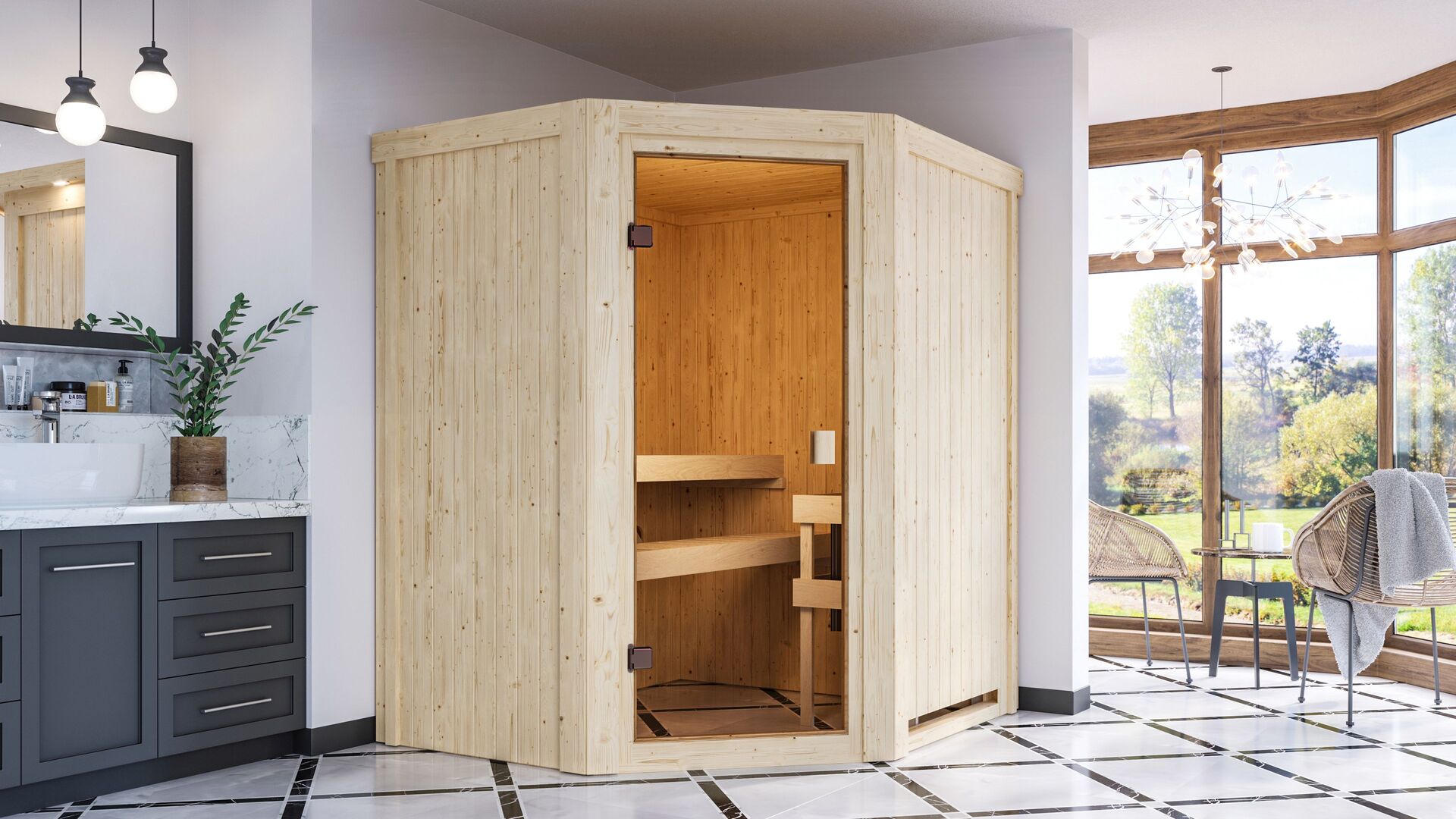 Sauna Faurin 170x151x198cm, Eckeinstieg