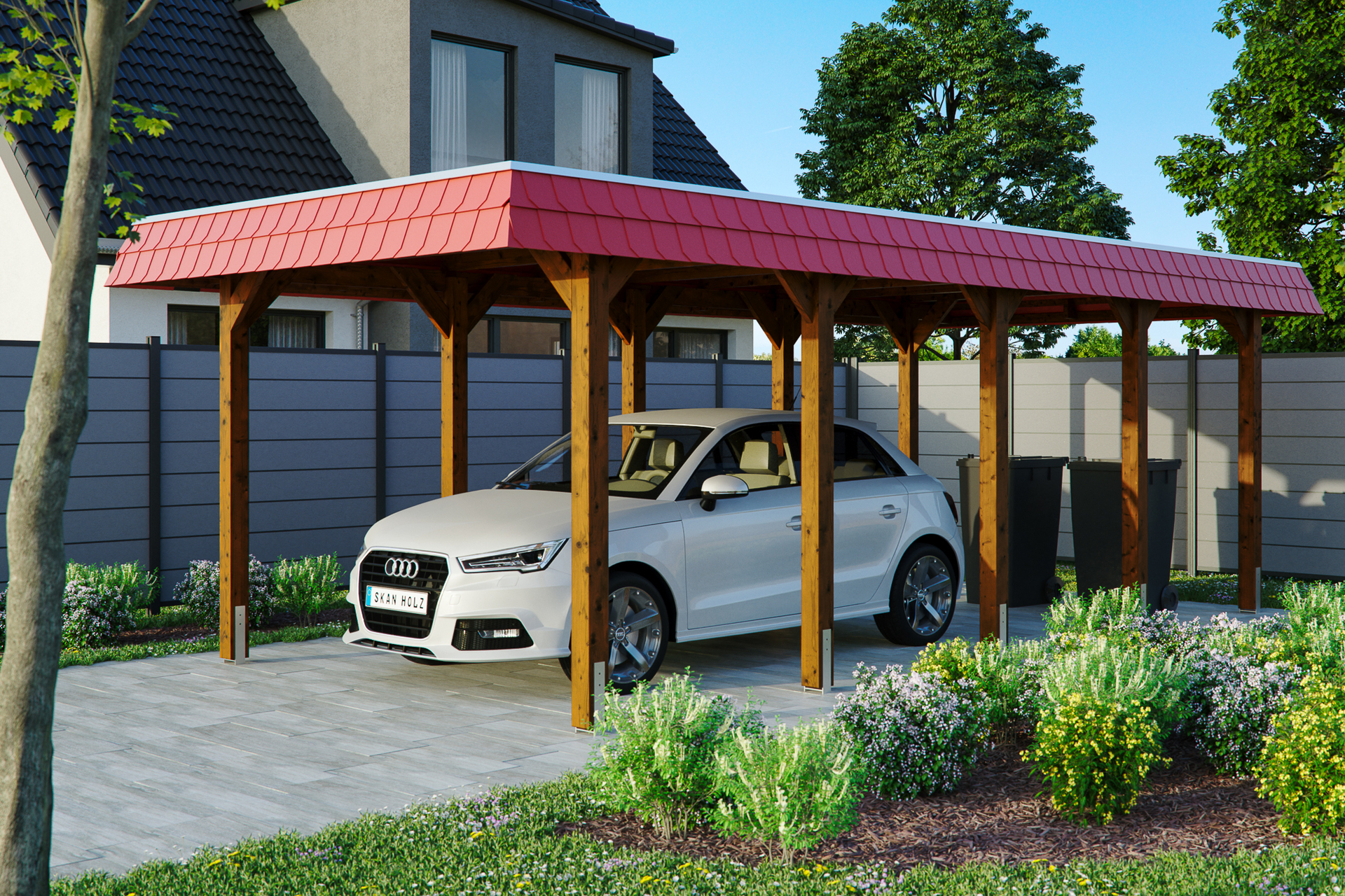 - Holz Carport rote Leitermann Blende Farbe: 741cm x Spreewald EPDM-Folie - Ausführung: Skan Dach: Größe: 345 | | nussbaum | | LEITERMANN
